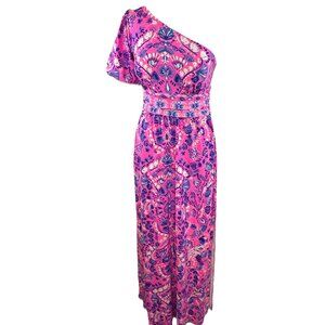 Lilly Pulitzer Sz M Solana One Shoulder Maxi Dress Havana Pink Turtle Tidepool